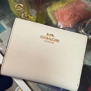 Coach White Wallet with Gold Accents